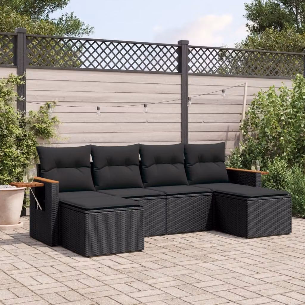 Maison Exclusive - Set Divano da Giardino 6 pz con Cuscini Nero in Polyrattan