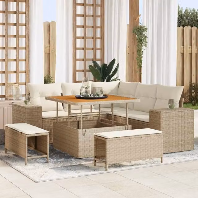 Set Divano da Giardino 8 pz 7-Numero di posti Beige e Crema 3363946