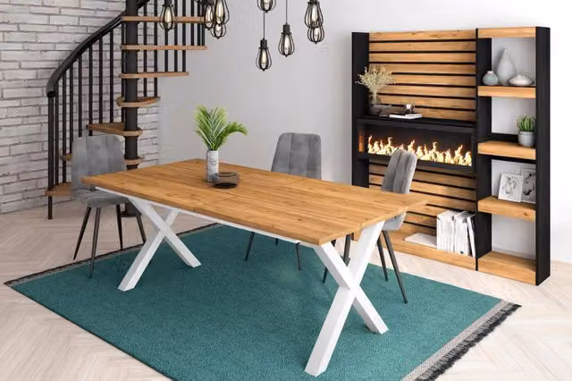 Tavolo da pranzo, 10 posti, 194x90x75cm, Robusto e stabile, struttura e gambe solide, colore Rovere RF1097