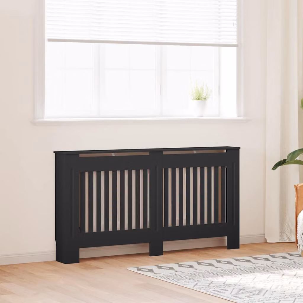 Copertura per radiatore vidaXL in legno multistrato nera L: 152 cm, P: 19 cm, H: 81,5 cm