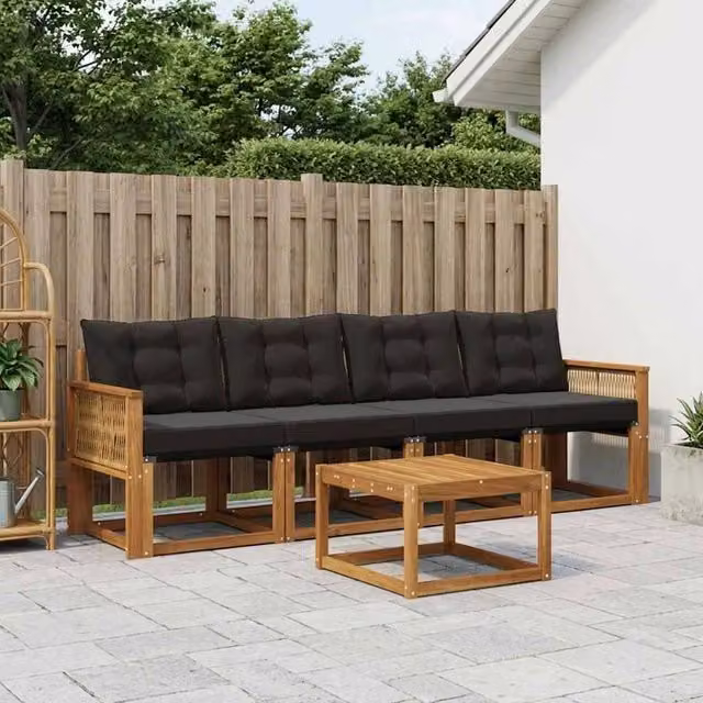 Set di divani da esterno 5 pz Naturale e Nero 3381764