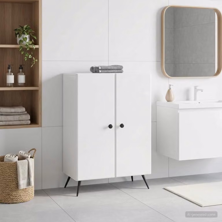 vidaXL Mobiletto da Bagno BREDA Bianco Lucido L: 59,5 cm, P: 31 cm, H: 80 cm