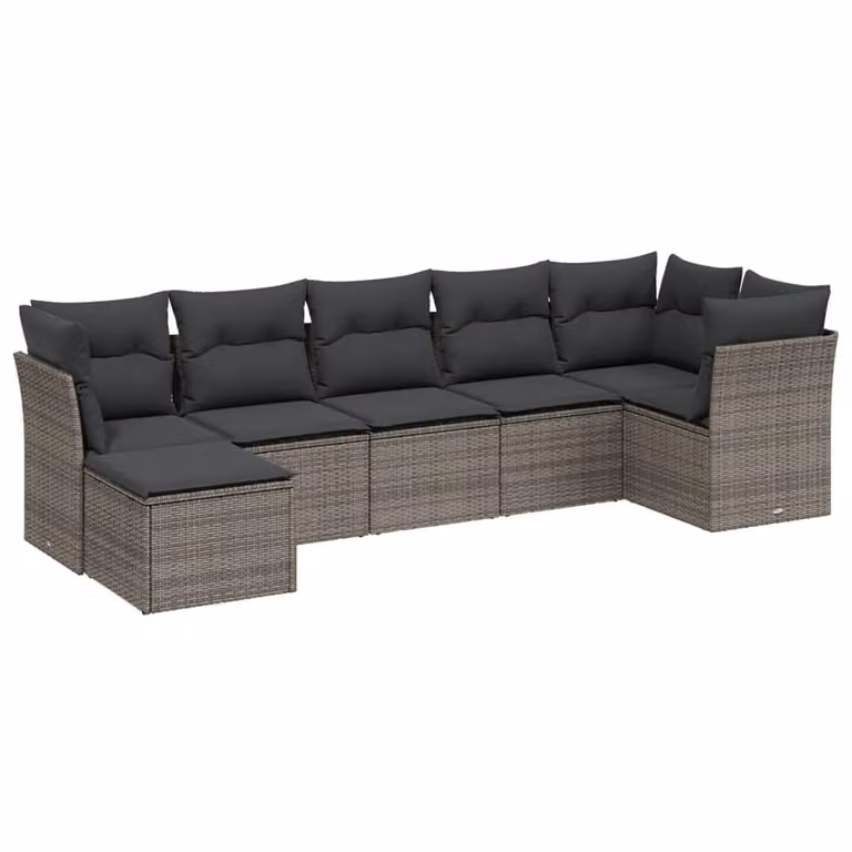 Set Divani da Giardino 7pz con Cuscini Grigio Chiaro Polyrattan