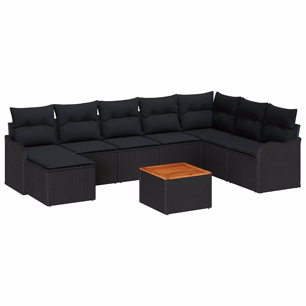 Set Divano da Giardino vidaXL 9 Pezzi a Forma di L in Polyrattan Nero con Cuscini e Tavolino da Esterno – 2
