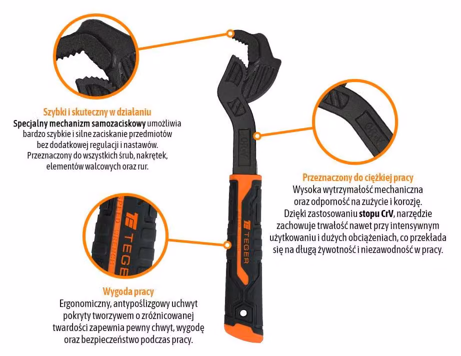 Chiave inglese regolabile, autobloccante, 12 pollici (300 mm), marca Teger