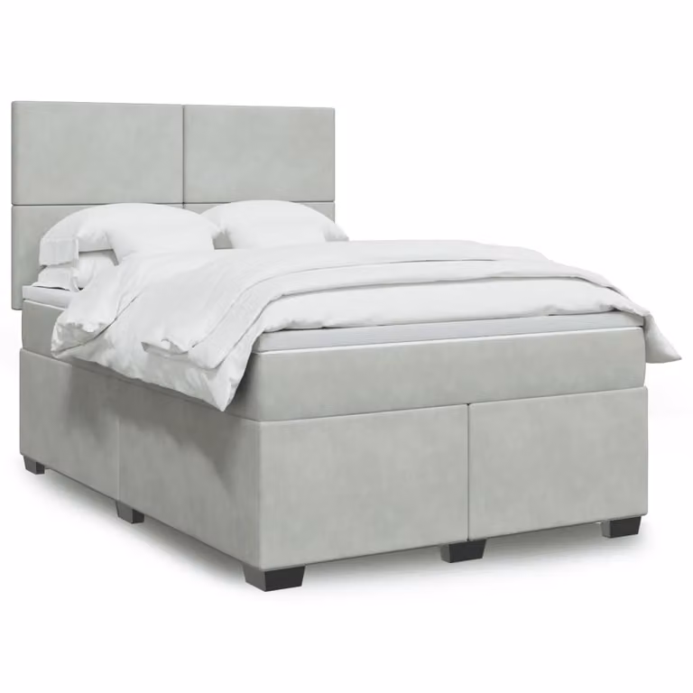 vidaXL Giroletto a Molle con Materasso Ibrido in Velluto Grigio Chiaro L/P/H: 160 x 200 cm