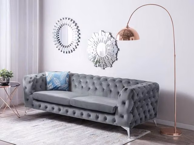 Divano letto Beliani in velluto grigio con struttura in legno e metallo per soggiorno – 1