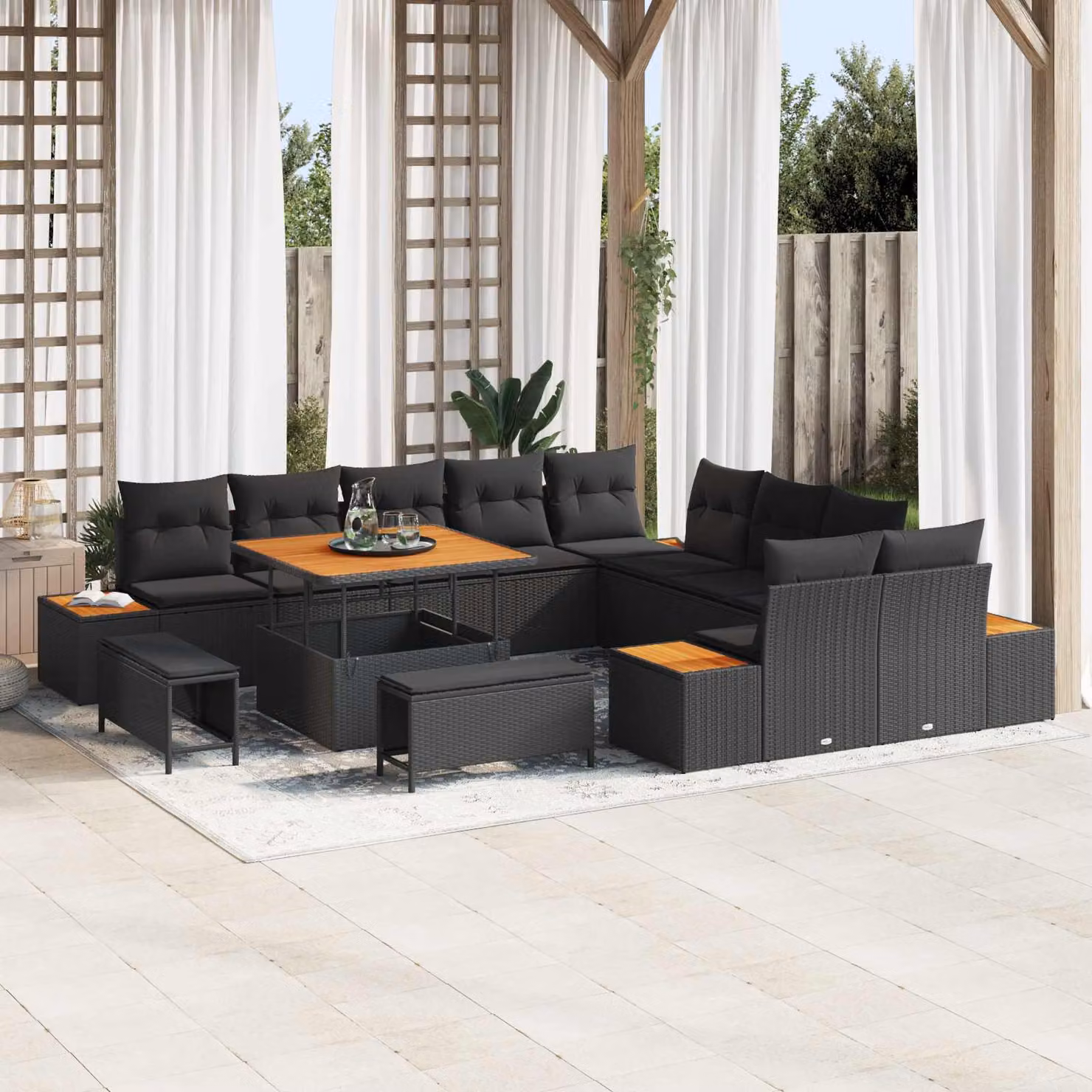 vidaXL Set Divano da Giardino Moderno a Forma di U con 13 Pezzi, Nero – 1