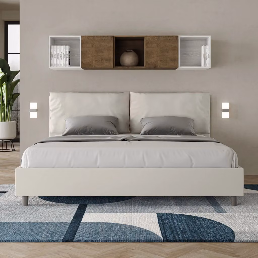 Letto Matrimoniale King Size Antea Large Bianco Imbottito in Similpelle L: 222 cm, P: 215 cm, H: 110 cm – 2