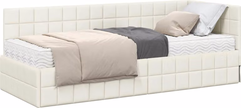 Struttura Letto Angolare con Materasso 2 pcs Crema Velluto