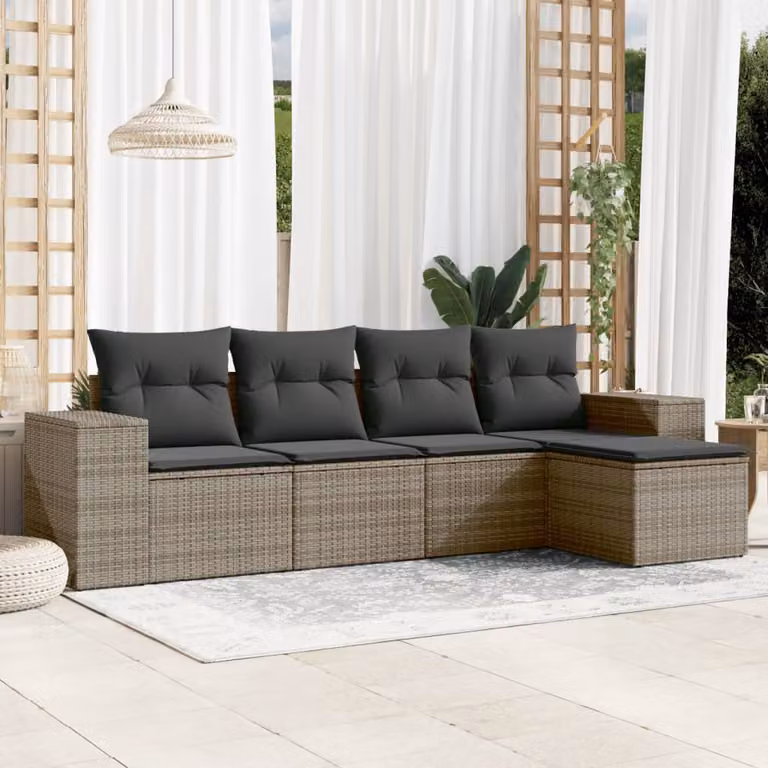 vidaXL Set Divano da Giardino a L 5 pz con Cuscini Grigio in Polyrattan e Struttura in Metallo