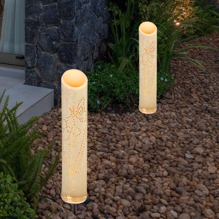 2x Luce solare a LED, bambù, verde, H 49,5 cm