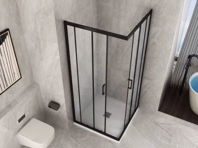 Box Doccia Nero Cristallo 6 mm Trasparente Apertura Angolare Telaio Alluminio Reversibile - Misura: 70 x 75 x H190 cm