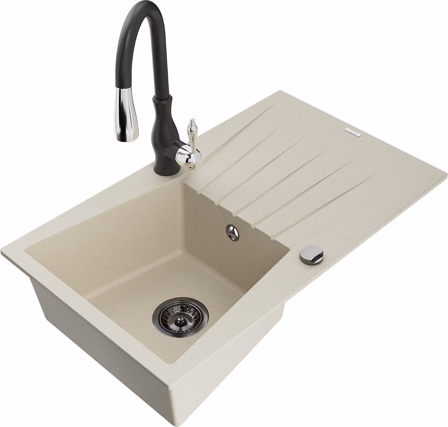 Mexen Cesar lavello da cucina in granito a 1 vasca con sgocciolatoio e miscelatore Savita, beige - 6514-69-672601-70