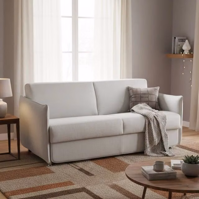 Divano Letto Verceia DMORA Grigio Chiaro con Coperture Sfoderabili e Funzione Letto per 2 Posti