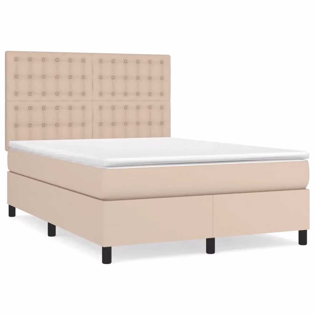 Letto a molle con materasso vidaXL in similpelle beige e bianco L/P/H: 200 x 140 x 44 cm – 2