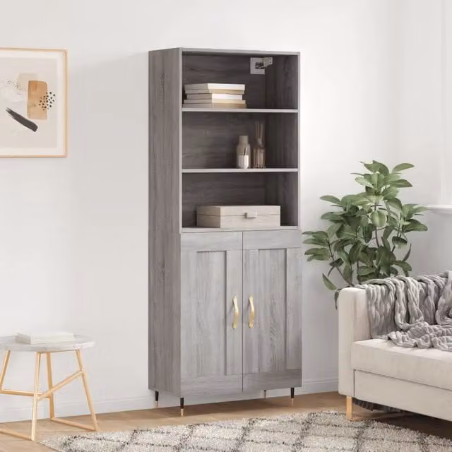 Credenza moderna vidaXL in legno e metallo grigio L: 69,5 cm, P: 34 cm, H: 180 cm – 1