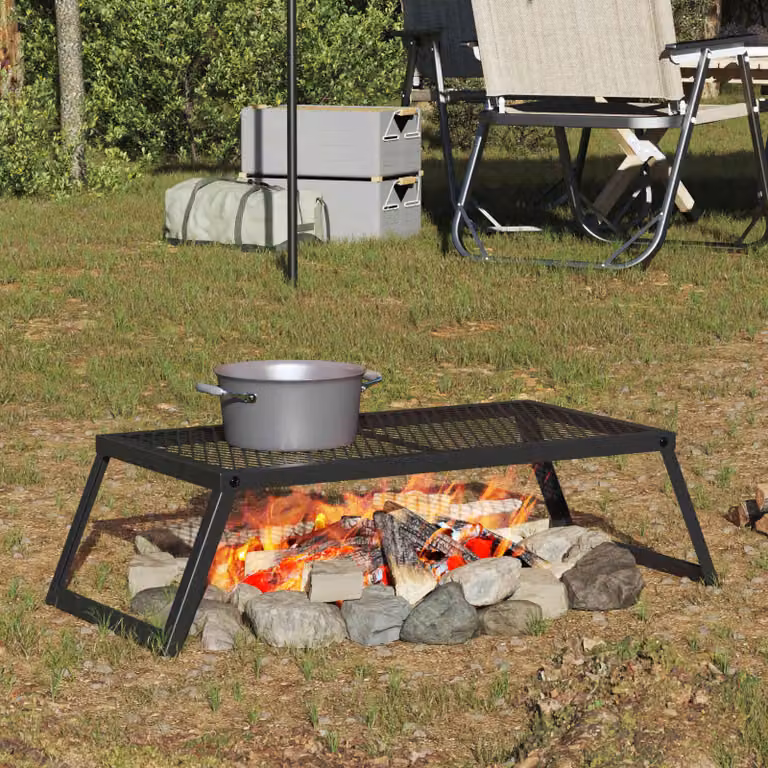 Griglia da campeggio pieghevole tabletop vidaXL nera in acciaio e plastica L 70 cm, P 34,5 cm, H 18,5 cm