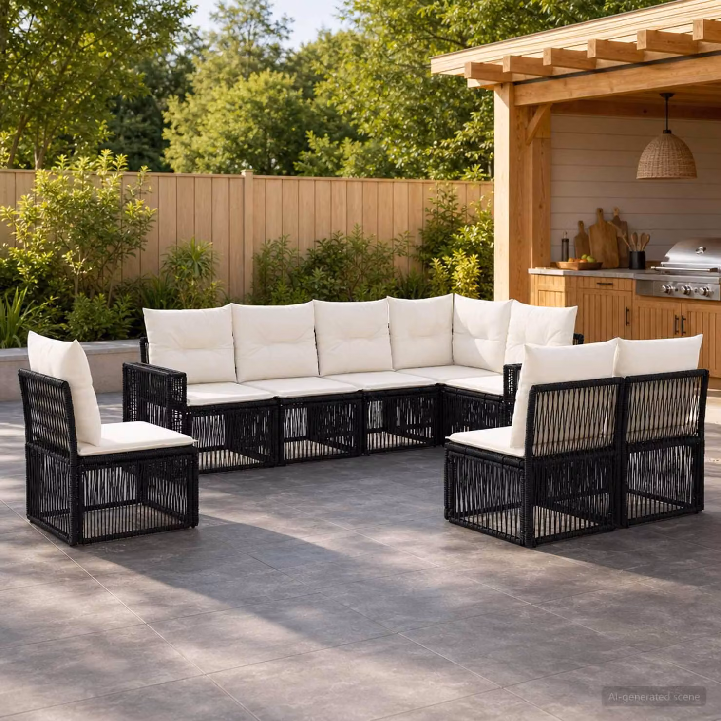 Maison Exclusive - Set da giardino composto da 8 pezzi. Divano da giardino in rattan sintetico, colore nero e crema
