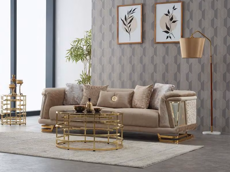 Dreisitzer Sofa 3 Sitzer Stoffsofa Polstersofa Couch Beige Modern