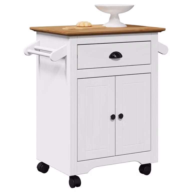 vidaXL Carrello da Cucina BODO in Legno e Metallo Bianco e Marrone L 72 cm, P 45 cm, H 80 cm