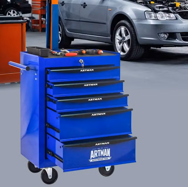 Carrello portautensili 60x33x77,5 cm nero blu in acciaio con 5 cassetti