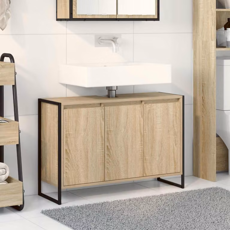 Mobile da bagno vidaXL in stile industrial, colore marrone e beige, L 90 x P 30 x H 60 cm