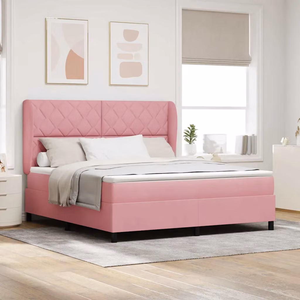 Letto a molle ibrido con testiera vidaXL in velluto rosa L 180 cm x P 200 cm