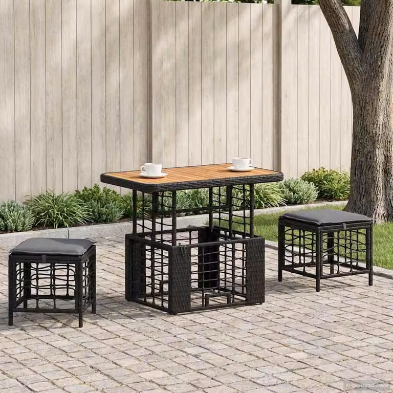 Maison Exclusive - Set da pranzo per esterno, 3 pezzi, nero e grigio