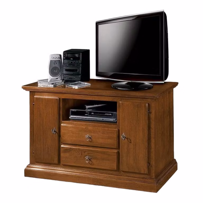 Porta televisore in legno stile arte povera Mobili 2G colore noce con 2 cassetti, 2 porte e vano a giorno L: 110 cm, P: 45 cm, H: 68 cm