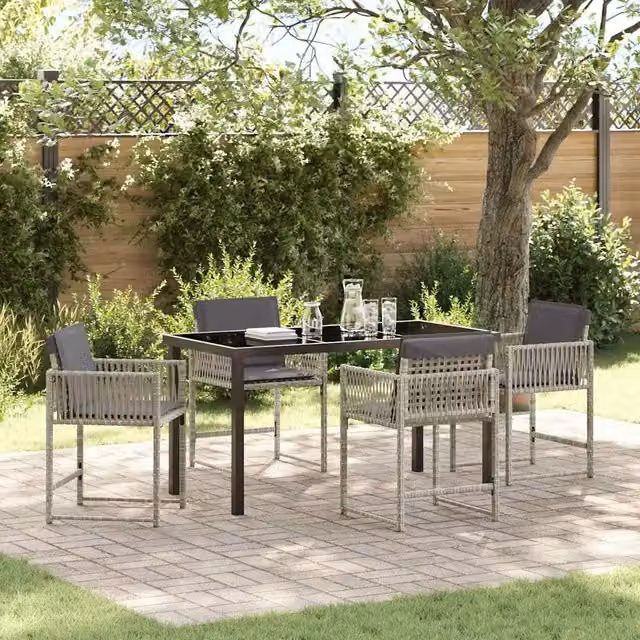 Set da Pranzo per Giardino 5 pz Grigio chiaro polyrattan 3380762