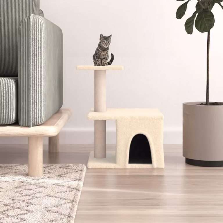 Albero per gatti vidaXL con tiragraffi in sisal sostituibile, colore beige, H: 48 cm, L: 42 cm, P: 34,5 cm