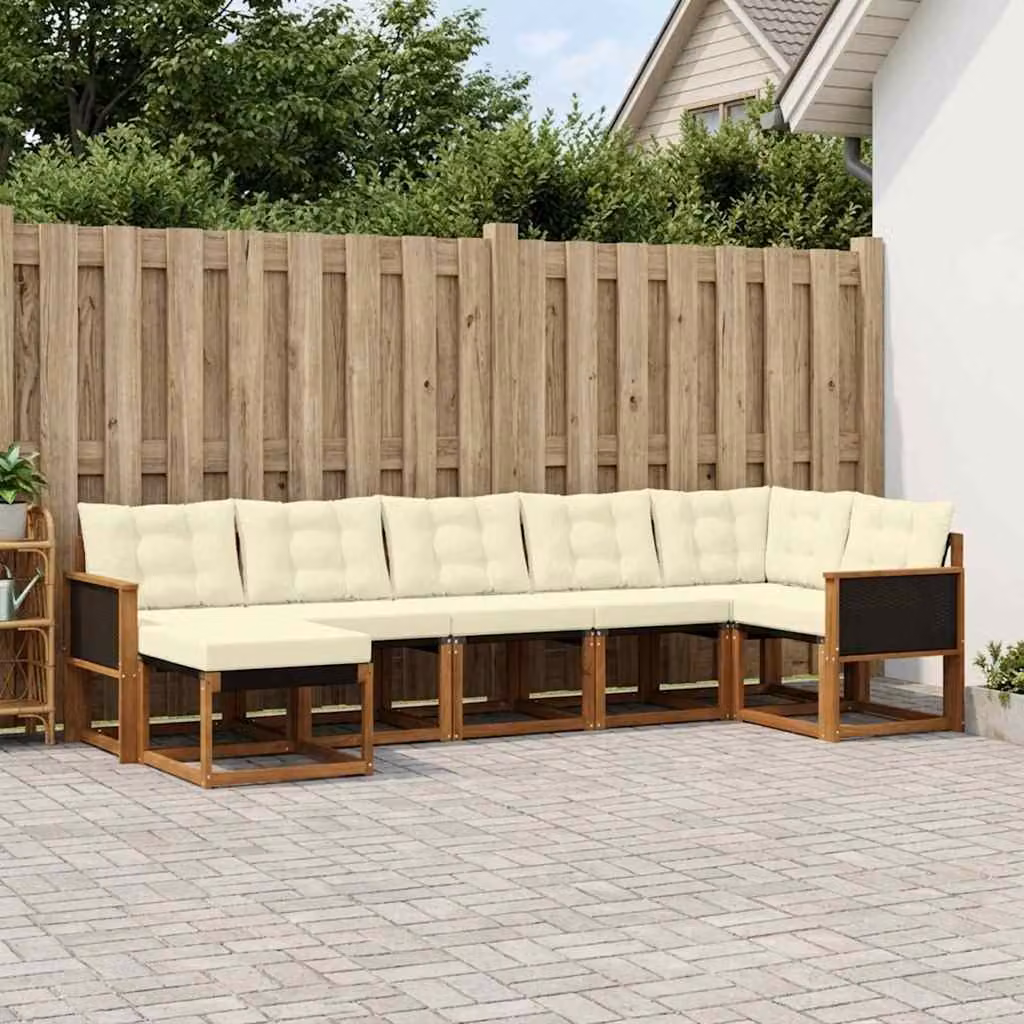 Set di divani da esterno vidaXL 7 pz in legno di acacia con cuscini beige e marrone per giardino e terrazza