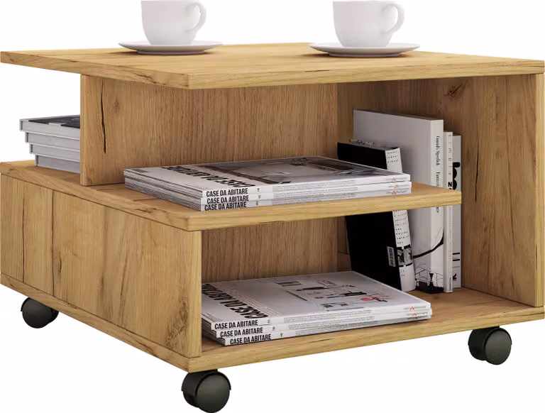 Tavolino in legno | Sofatic con rulli | Tavolo soggiorno rullabile | Dimensioni H. 40 x W. 50 x D. 50 cm| Tavolino Stango S