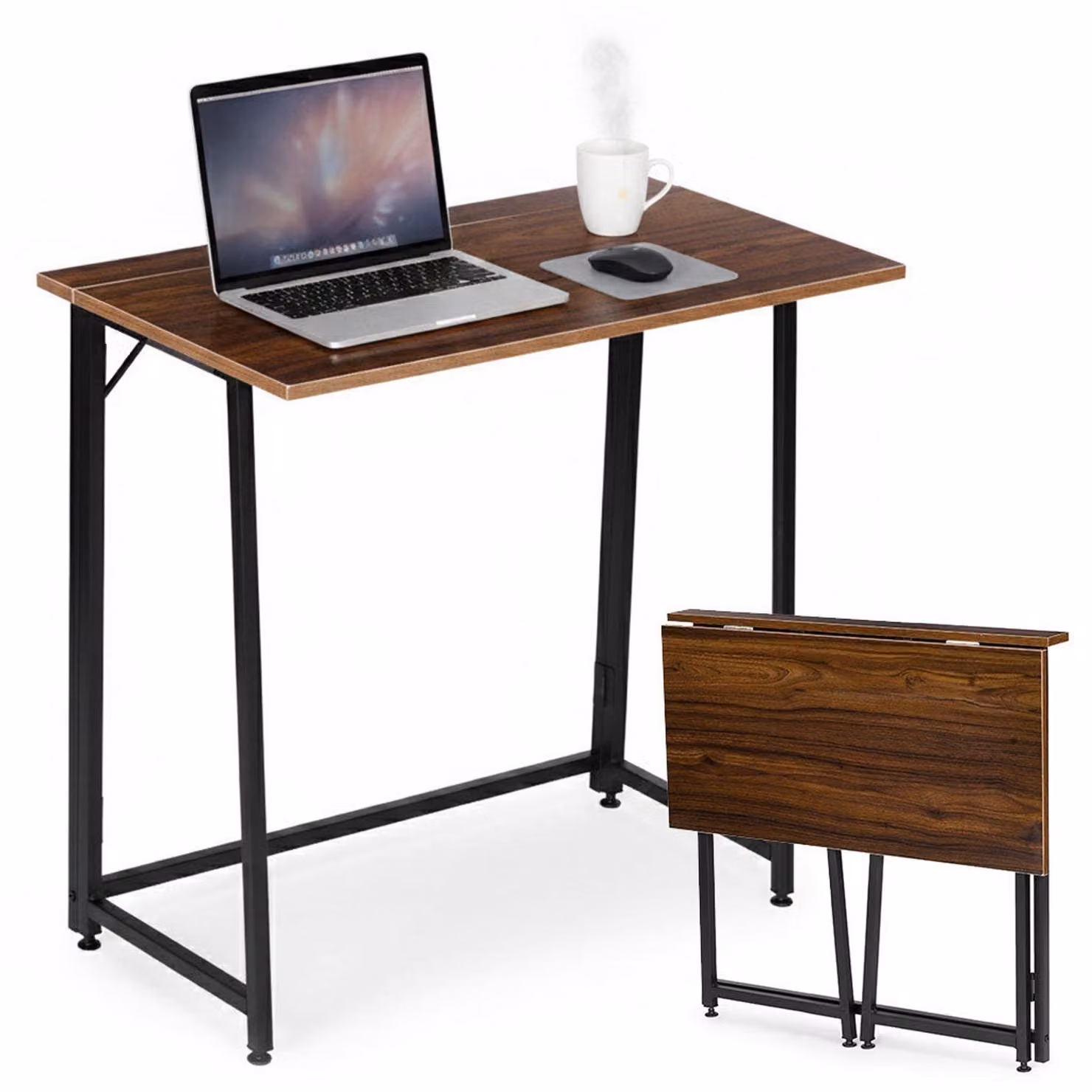 Scrivania pieghevole per laptop, 80x45 cm, stile loft, MDF e metallo