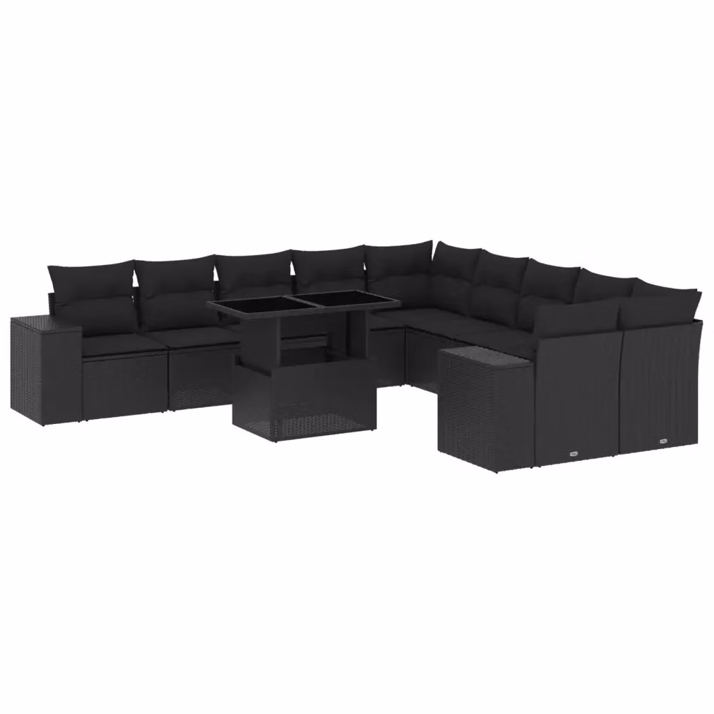 Set di Divani da Giardino a L vidaXL in Polyrattan Nero con Cuscini e Tavolino da Esterno 11 Pezzi – 2