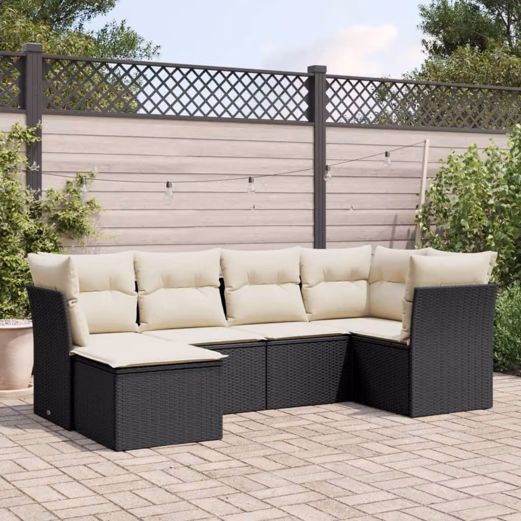 vidaXL Set Divano da Giardino a L con 6 Pezzi, Polyrattan Nero e Cuscini Inclusi – 1