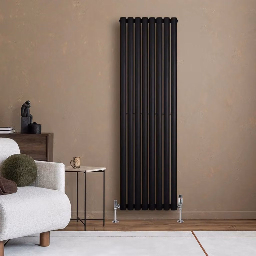 Radiatore Verticale Ovale Monstershop in Acciaio Nero con Valvole Termostatiche H: 160 cm, L: 48 cm – 2