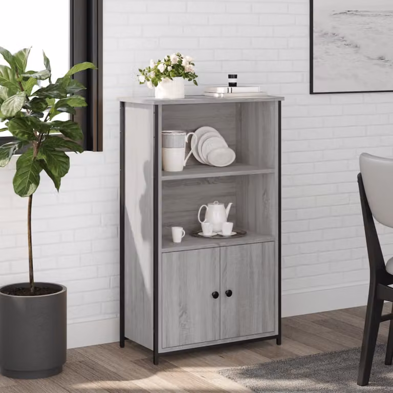 Credenza moderna vidaXL in legno multistrato e metallo, Grigio, L: 62 cm, P: 32 cm, H: 103,5 cm