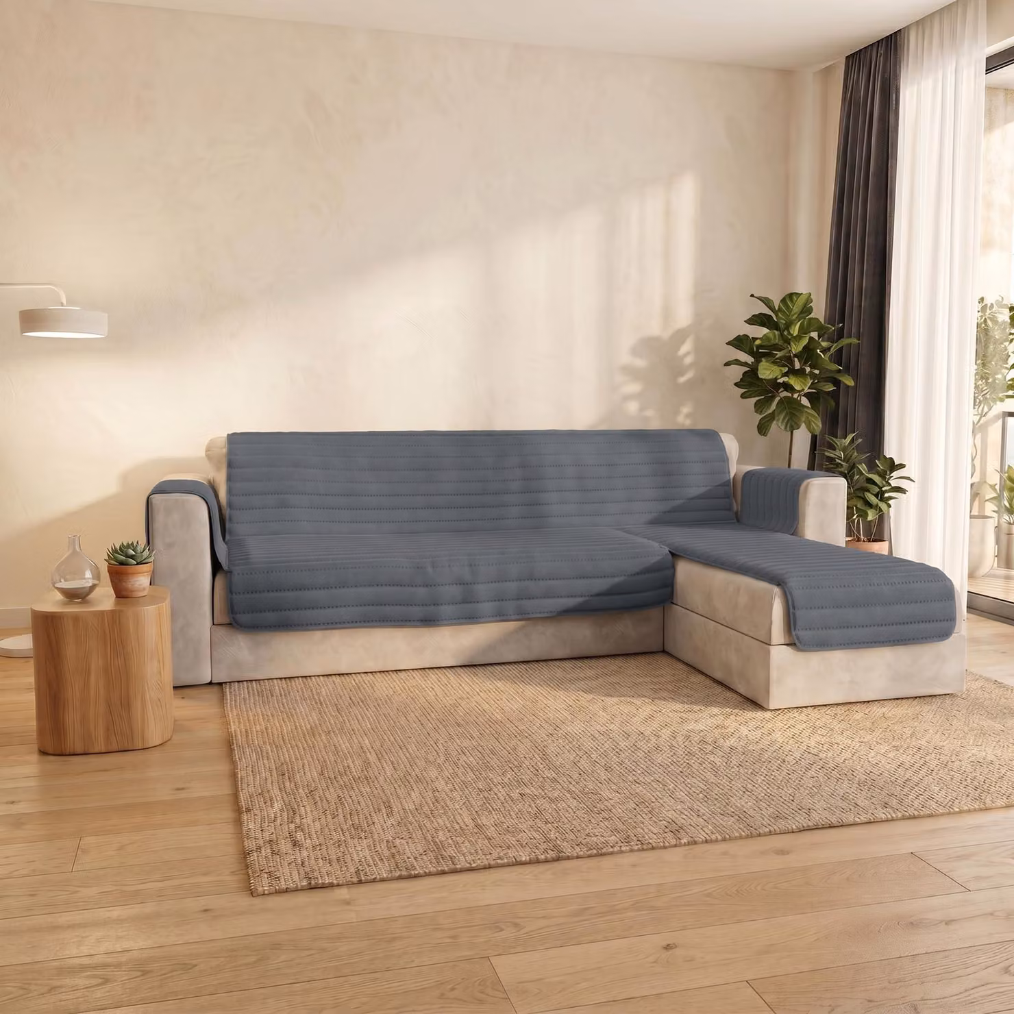 Copertura imbottita reversibile per divano, colore grigio scuro, 290 cm