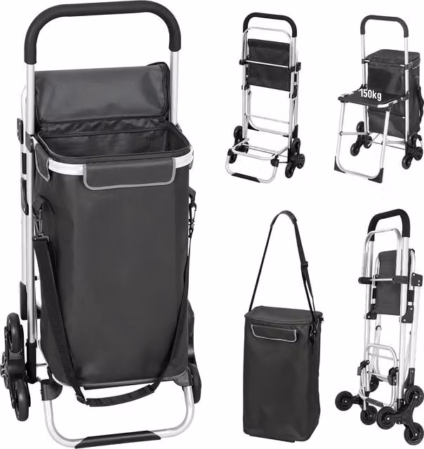 Carrello della spesa HOMCOM da 40 L con sedile e telaio in alluminio, grigio scuro