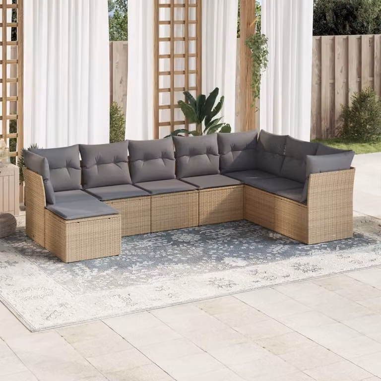vidaXL Set Divano da Giardino a L 8 pz in Polyrattan con Cuscini Beige e Grigio