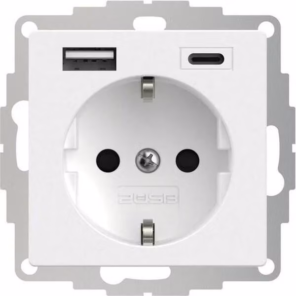 Presa Schuko 2USB inCharge PRO 55 USB A/C bianco puro opaco, VDE