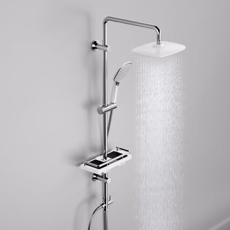 Sistema doccia a soffitto con doccetta manuale e supporto a parete
