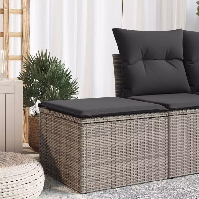Sgabello da giardino moderno vidaXL in polyrattan grigio con cuscini inclusi L/P/H: 55 x 55 x 37 cm