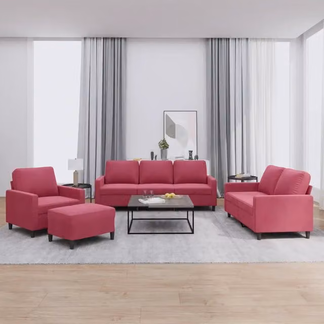 Set di divani 4 pezzi vidaXL in velluto rosso con pouf e cuscini per soggiorno moderno