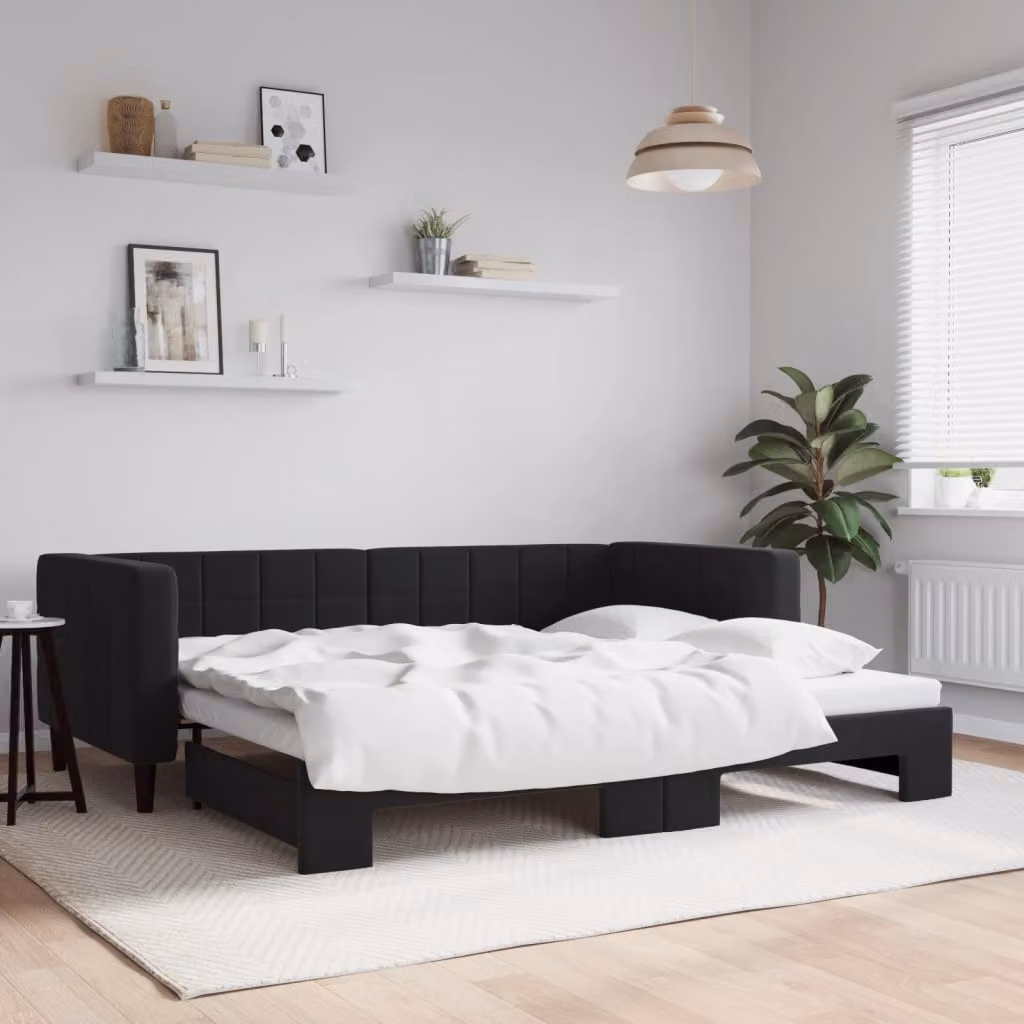 vidaXL Divano Letto con Letto Estraibile in Velluto Nero L/P/H: 213 x 100 x 68 cm