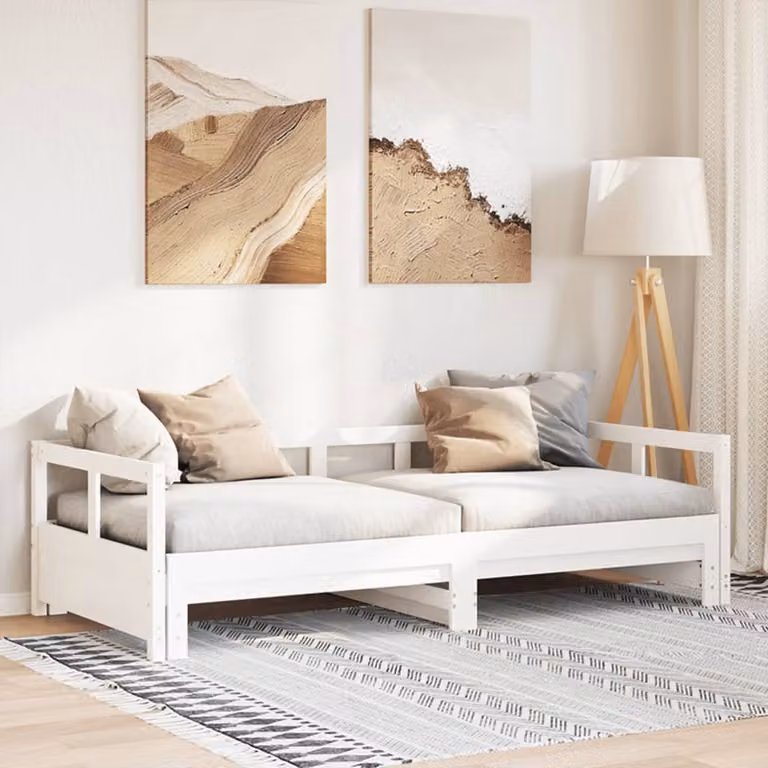 vidaXL Dormeuse in legno di pino massello bianca con doghe fisse L/P/H: 200 x 90 x 56 cm