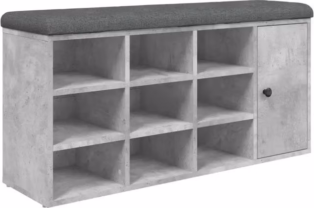 Panca porta scarpe DESIGN IN in legno e tessuto grigio, stile moderno, L 102 cm x P 32 cm x H 50 cm – 1