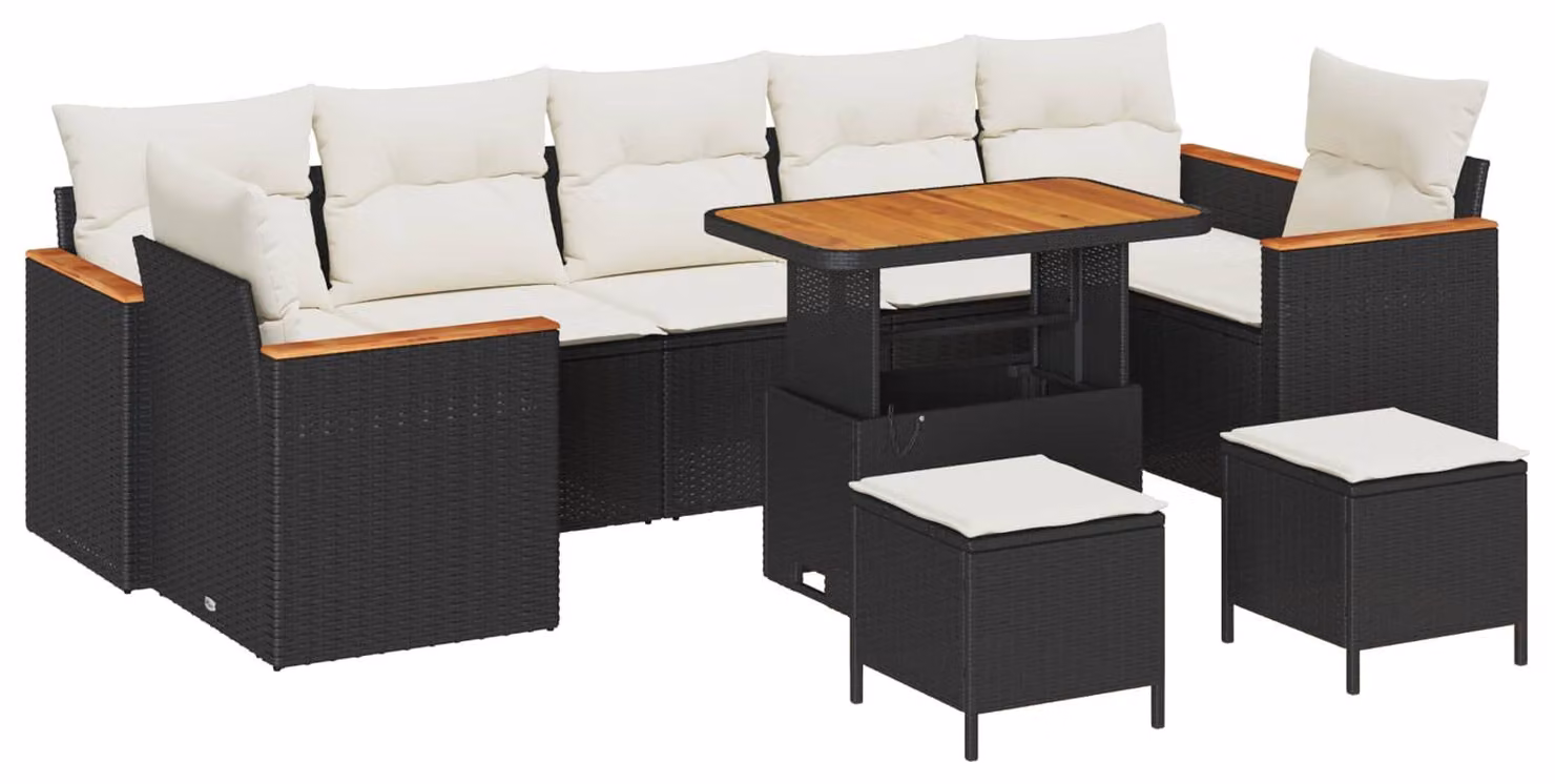 Set Divano da Giardino 10 pcs Nero polyrattan